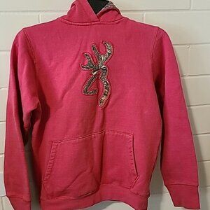 Browning Girl's Hoodie Pink Camo Buck Logo Size Large Pullover Sweatshirt